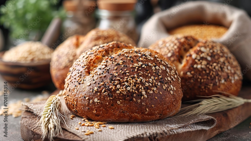 Wheat loaf of bread with sunflower seeds and a 