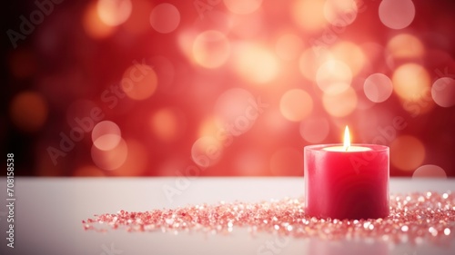 Serene Red Candle with Sparkling Bokeh Background  Horizontal Poster or Sign with Open Empty Copy Space for Text  