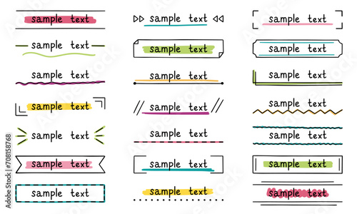 Text title frame doodle set. Simple line tag,. text box, banner, ribbon, design element. in sketch style. Hand drawn vector illustration isolated on white background
