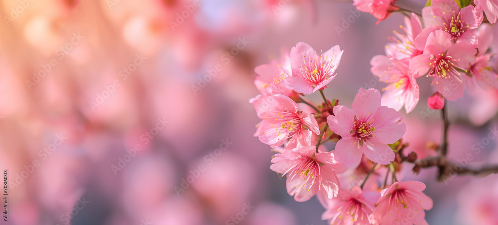 Delicate cherry blossoms in soft focus, with a warm glow of sunlight, heralding the arrival of spring Delicate cherry blossoms in soft focus, with a warm glow of sunlight, heralding the arrival of spring