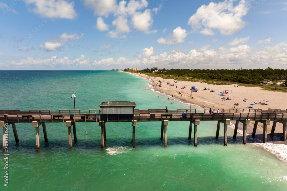 Bright ocean landscape at Venice fishing pier in Florida, USA. Popular vacation place in south Bright ocean landscape at Venice fishing pier in Florida, USA. Popular vacation place in south