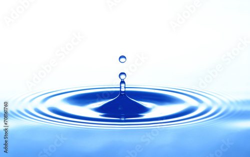 closeup, macro of water drop dripping on a water surface, causing circular waves