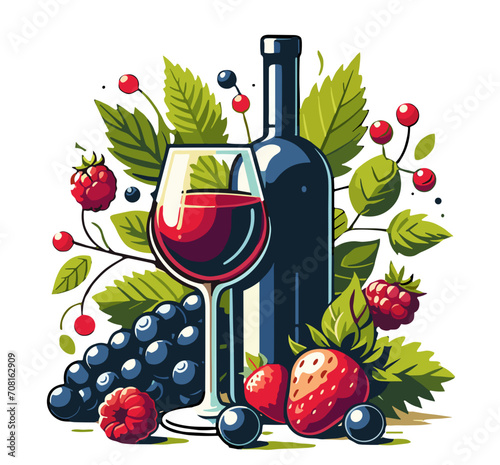 Wine and Grapes: vector still life