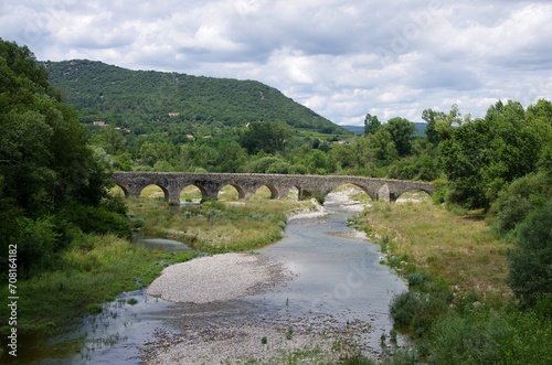 Ancient bridge in Ardeche in the south east of France, in Europe