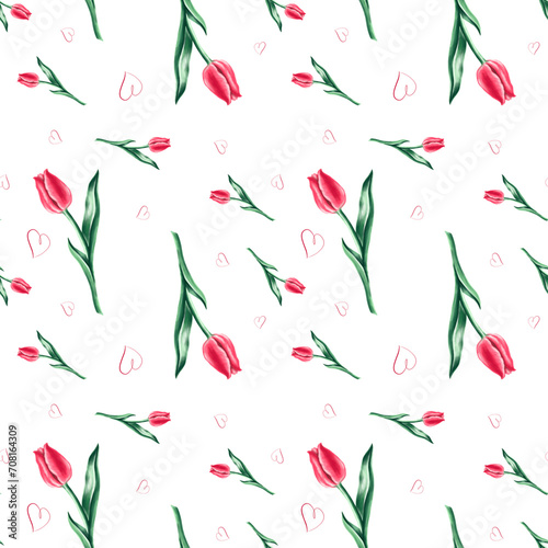 seamless pattern tulip and heart