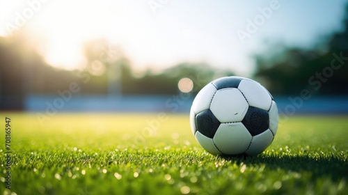 Closeup of a soccer ball resting on the line of the field  waiting to be put into play.