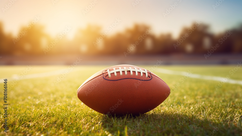 American football. Soccer ball on playing field. American football. Soccer ball on playing field.