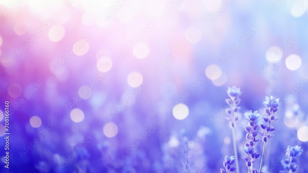 Dreamy Lavender Fields Illuminated by Soft Bokeh Lights, Horizontal Poster or Sign with Open Empty Copy Space for Text 
