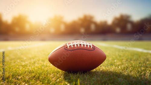 American football. Soccer ball on playing field. 