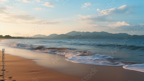 Pristine Hokkaido shoreline at dawn  with the first light casting a golden glow on the untouched beach sands -Generative Ai 
