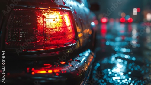 A realistic, detailed image of an emergency response vehicle's flashing light, glowing intensely, on a dark, stormy background.