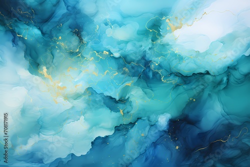 Luminous pools of liquid jade and azure, merging in a serene ballet to form an enchanting abstract background texture for a calming wallpaper