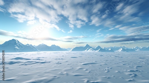 Sunlight breaking through dense, icy clouds to illuminate a sprawling, untouched Arctic tundra -Generative Ai