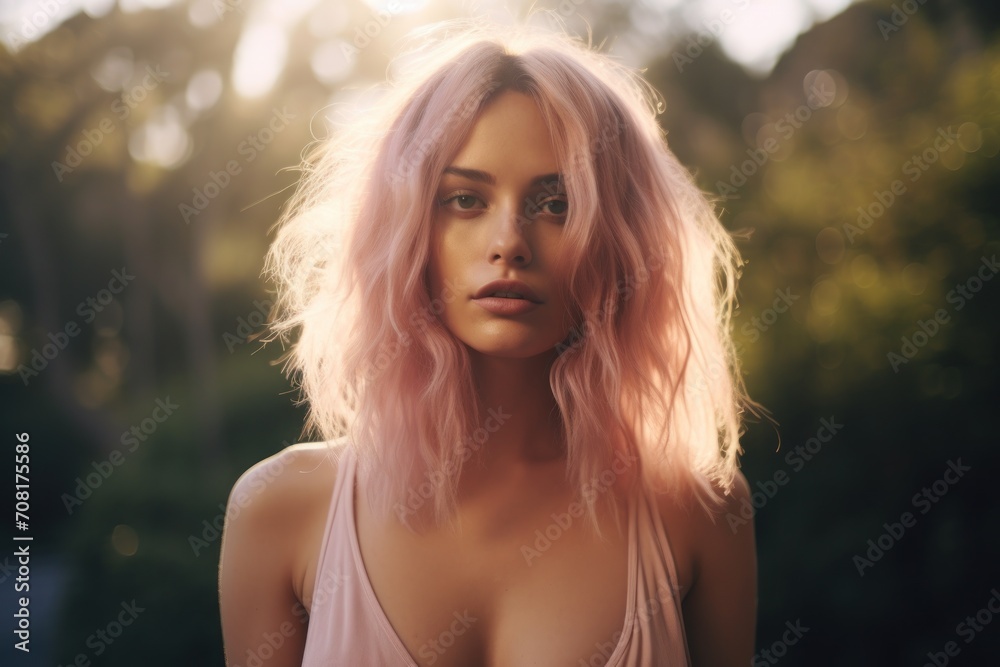 Woman with brown to pink balayage Ai Generative Woman with brown to pink balayage Ai Generative