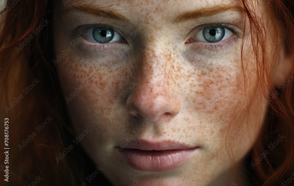 Fototapeta premium Close up image of a woman with freckle Ai Generative