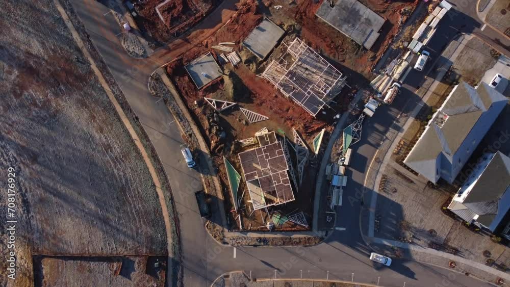 Overhead view of new housing construction in progress in Riverwalk community in South Carolina