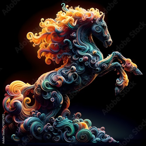 Horse background with colorful glowing smoke. Generative AI © Rianah