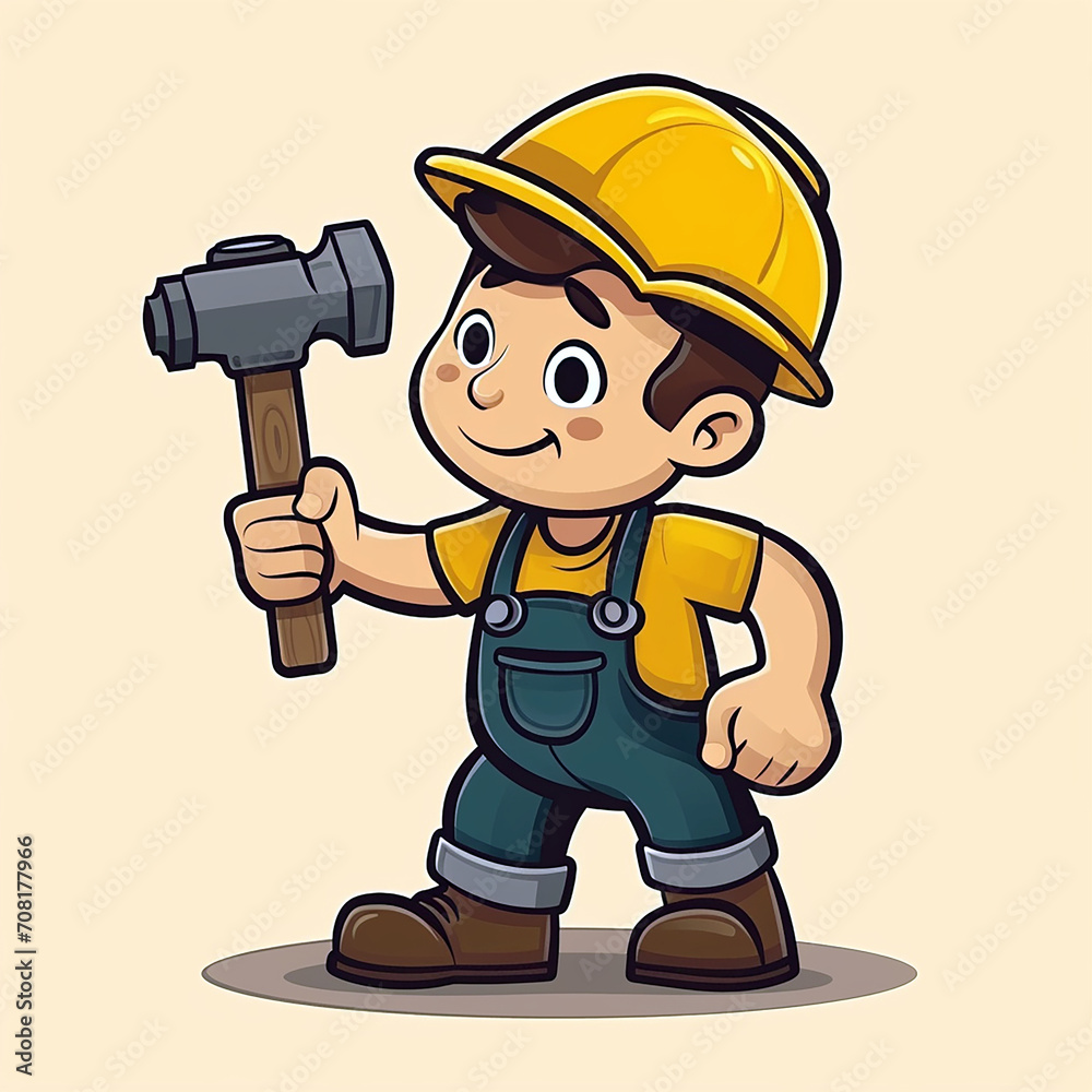 Cute handyman holding hammer cartoon Cute handyman holding hammer cartoon