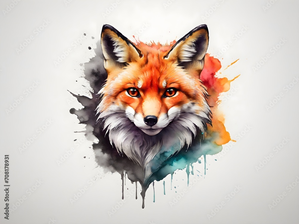 Obraz premium Colorful fox on white background. Front view