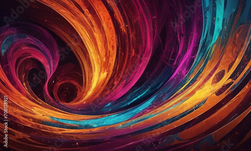 High-quality, non-blurry abstract digital background illustration featuring dynamic swirls of vibrant colors and futuristic elements