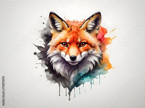 Colorful fox on white background. Front view 