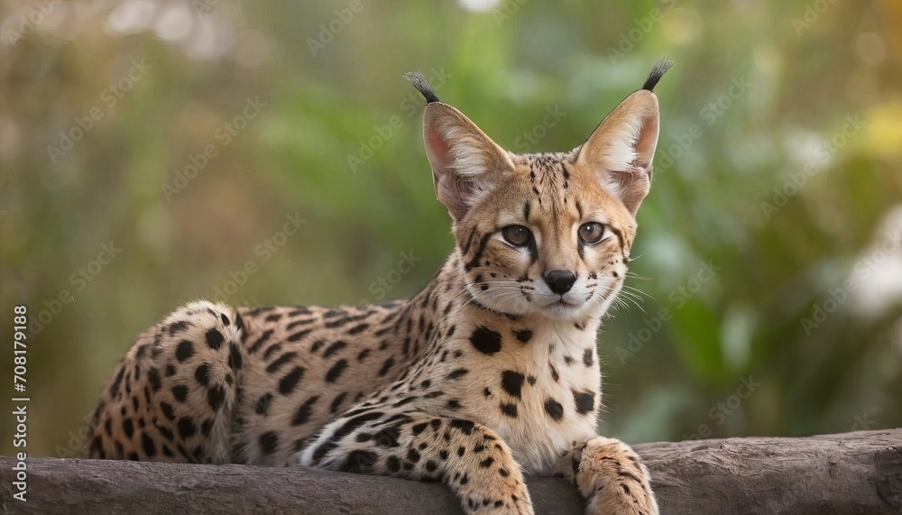 Beautiful big cat - Serval, on a blurred background, North Africa Beautiful big cat - Serval, on a blurred background, North Africa