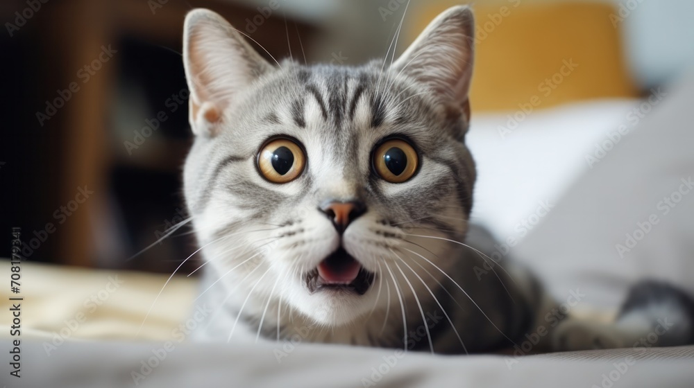 surprised cat make big eyes. American shorthair surprised cat or kitten funny face big eyes, cute, domestic, kitten, feline, Emotional surprised, kitty, wow