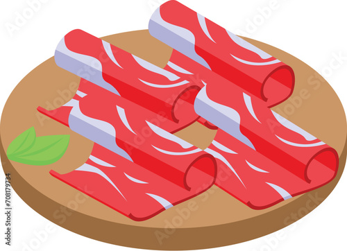 Jamon slices rolls icon isometric vector. Food spain dish. Bacon cuisine