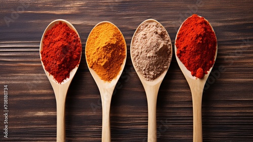 Vibrant paprika powder on wooden surfacecopy space banner for food, spicesflavorful cooking spice.