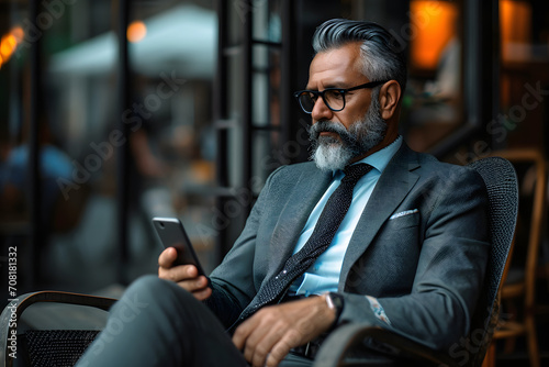 middle aged business man using smartphone