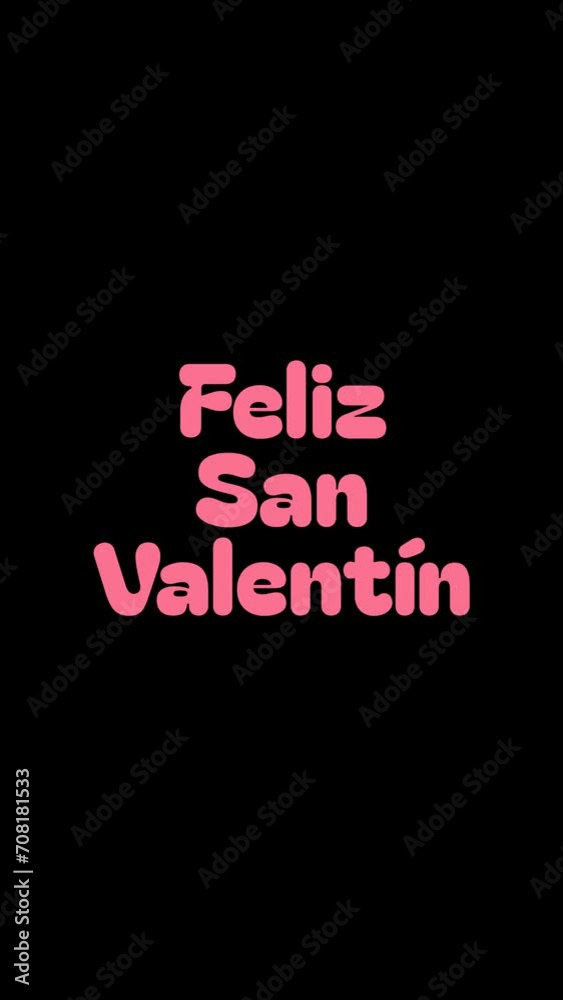 Feliz San Valentín texto de color rosado sin fondo en formato vertical para redes sociales