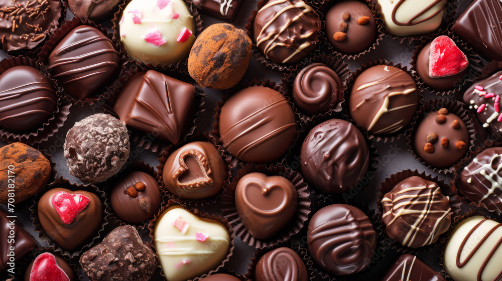 A box of Valentines chocolate sweets in different shapes and flavors A box of Valentines chocolate sweets in different shapes and flavors