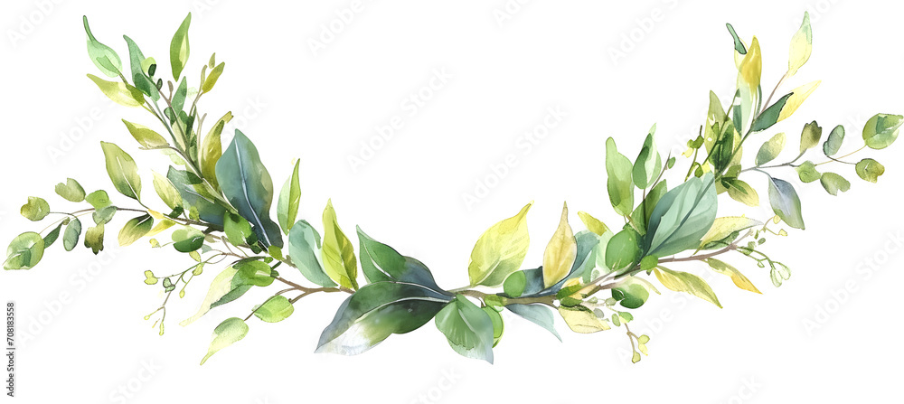 Naklejka premium a watercolor wreath decorated with green leaves