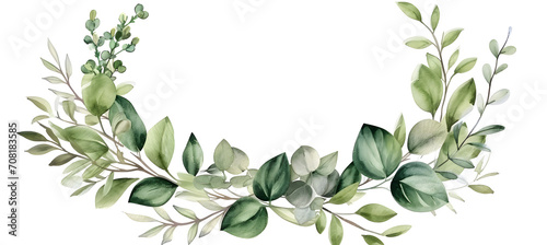 a watercolor wreath decorated with green leaves 