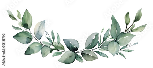 a watercolor wreath decorated with green leaves 