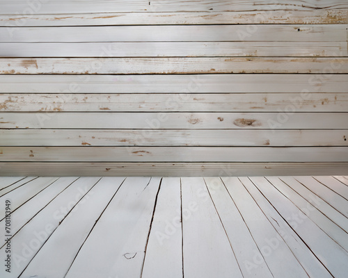 Fondo tablas de madera vieja pintadas de blanco, tablones de piso y pared photo