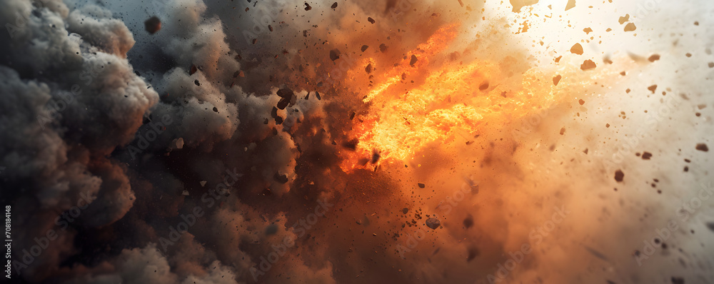 Fototapeta premium explosion of fire and flames with stones 