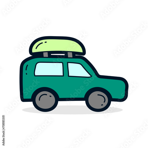 Hand drawn camping car doodle line illustration. Camping car doodle icon vector.