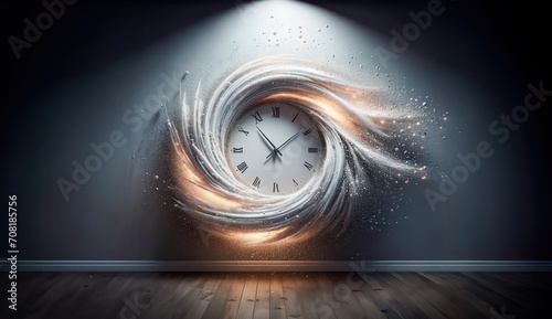 Enchanted Clock Swirling in a Whirlwind of Sparkles - Time Warp Illusion photo