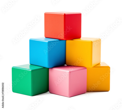 Colorful Toy Blocks Isolated on Transparent Background 