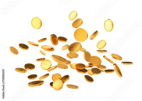 Gold Coins Falling Isolated on Transparent Background
