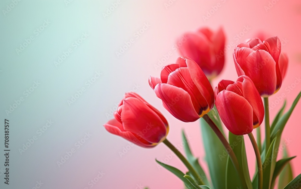 Red tulips on a pastel background with copy space Red tulips on a pastel background with copy space