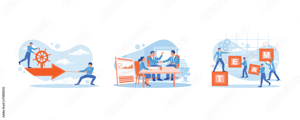Discuss business ideas. Server Technician and IT Specialist. Programming on computers. Discuss Information concept. Set Flat vector illustration.