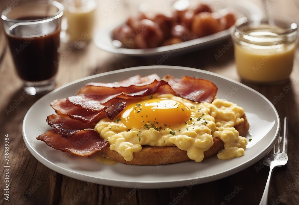 Big breakfast with bacon and scrambled eggs Big breakfast with bacon and scrambled eggs