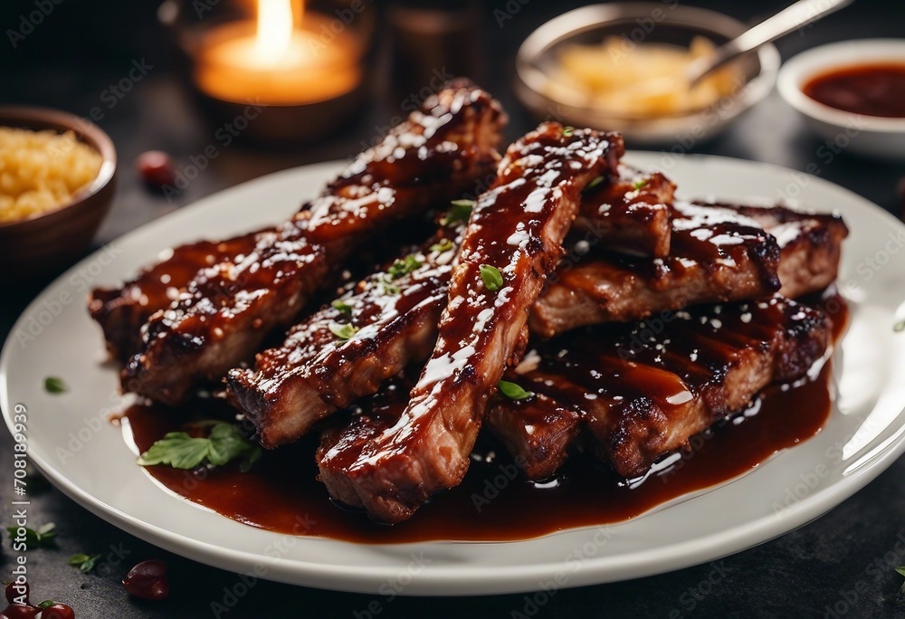 Grilled pork baby ribs with bbq sauce Grilled pork baby ribs with bbq sauce