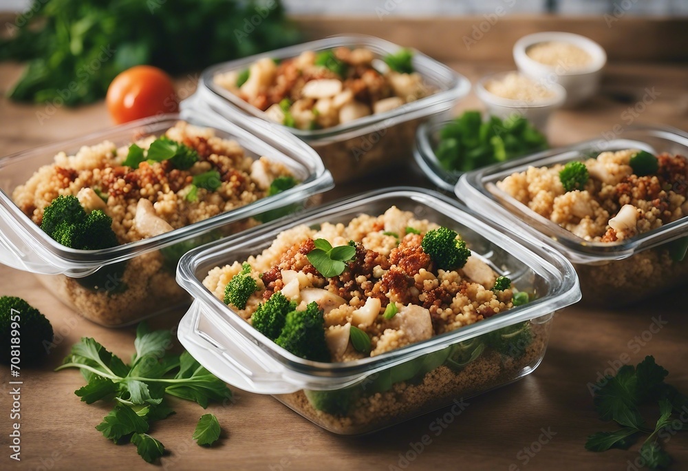 Healthy meal prep containers with quinoa and chicken