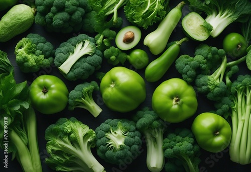 Variety of green vegetables and fruits