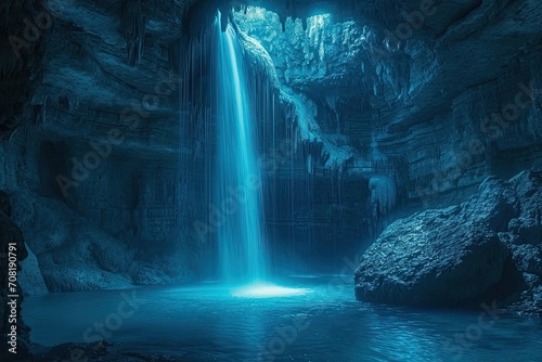 Enchanted Bioluminescent Cave Hiding a Breathtaking Waterfall
