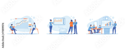 Growth Analysis concept. Make financial plans and management. Female operations manager holding a meeting with colleagues. The company's operations director makes a presentation. 