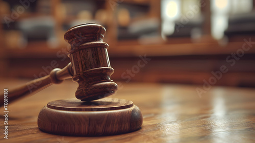 judge's wooden gavel on a wooden background